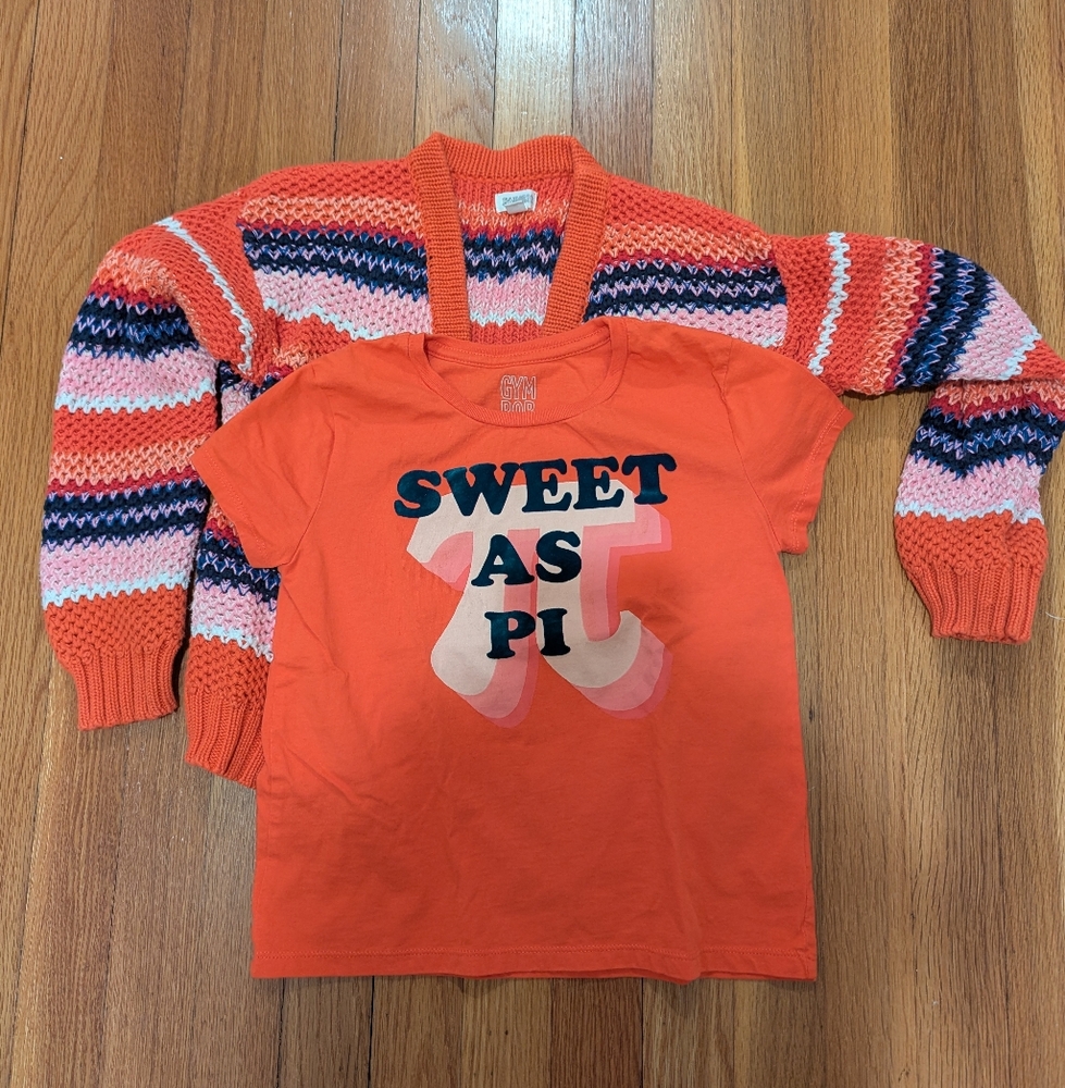 Gymboree Girls Pi Day T-shirt and Cardigan - size 7/8 (Sweet As Pi)